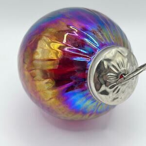 3.5 Red Glass Iridescent Teardrop Shaped Blown Glass Holiday Ornament